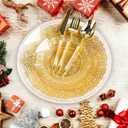 100PCS Clear and Gold Plastic Plates, Gold Disposable Plates Heavy Duty, Elegant Floral Plastic Plate Include 50 Dinner Plates and 50 Dessert/Salad Plates for Party & Thanksgiving