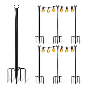 6 Pack String Light Poles for Outside, Upgraded Heavy-Duty Metal Poles for Outdoor String Lights with Fork, Adjustable Lighting Hanging Accessories for Patio Decor Pergola Backyard Garden Decorations