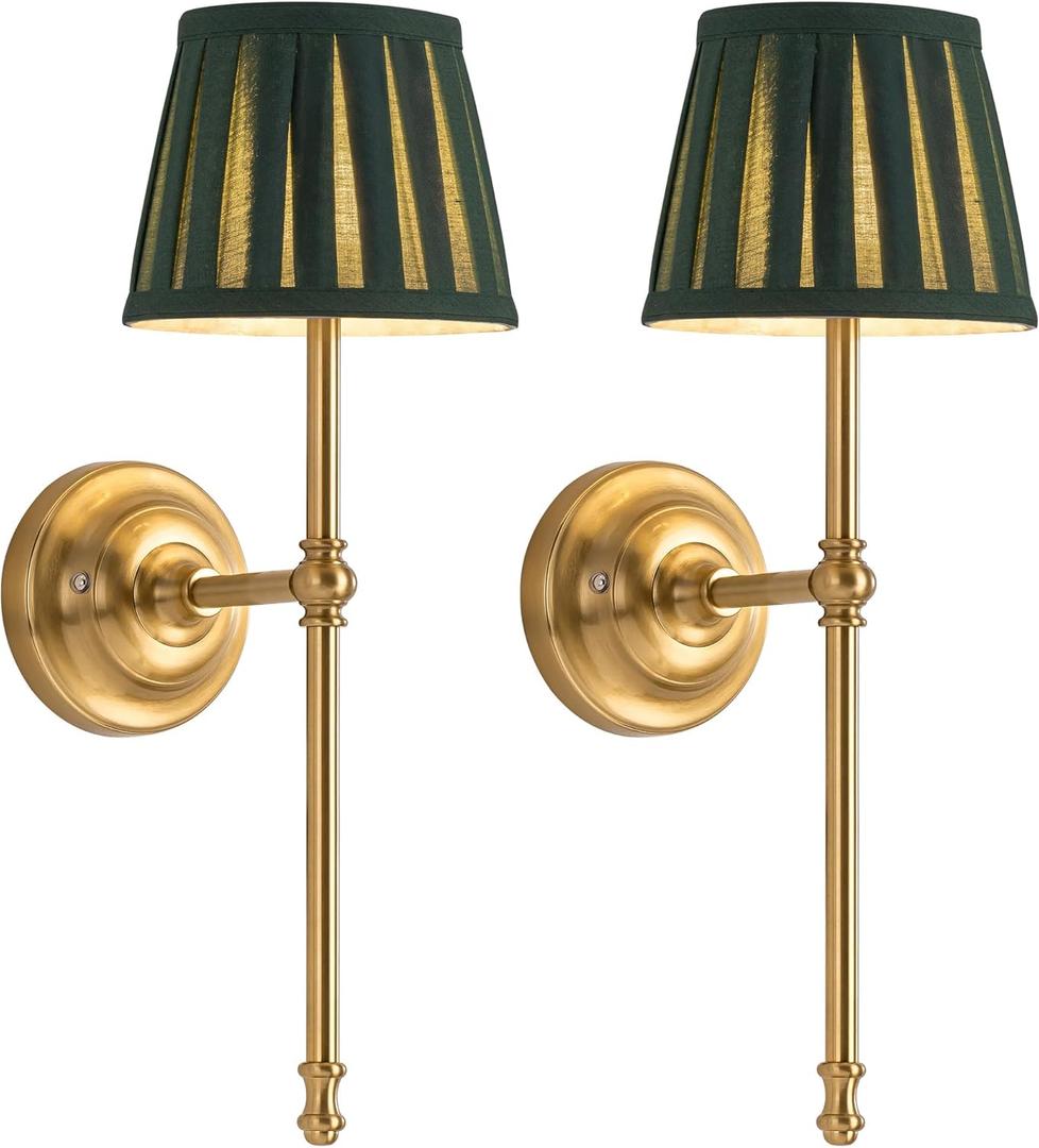 KDG Cordless Wall Sconces Set of 2, Small Wireless 5200mAh Rechargeable Battery Fabric LED Wall Lamps, Portable Lightings for Wall Painting, Living Room, Bedroom, Hallway, Gifts, Night Light (Green)