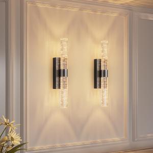 camuucci Battery Operated Black Wall Sconces Set of 2 Rechargeable Battery Powered Wall Light with 12000mAh Indoor Not Hardwired Dimmable Wall Lamp Fixtures for Bedroom Living Room 15.3 Inches