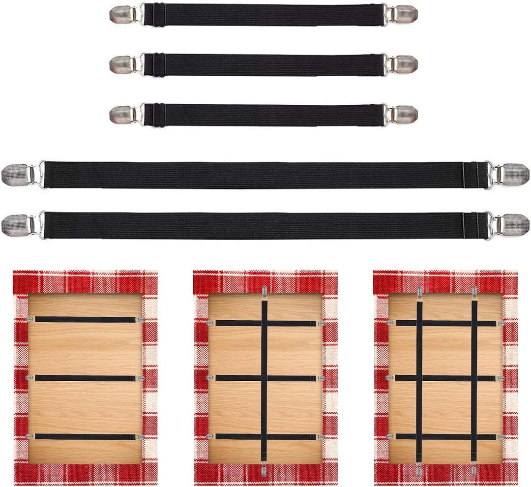 Table Cloth Holder Clips Hidden Strap 5 Pack - Adjustable Elasticity Picnic Tablecloth Clip Perfect for Thick Tables Bench Cover Picnic Party Camping and RV Accessories