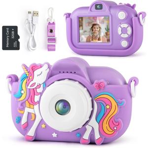 Kids Camera Toddler Toys for 3 4 5 6 7 8 Years Old Girls, 48MP HD Dual Lens Selfie Camera for Kids, 1080P HD Video Kids Digital Camera for Age 3-9 Christmas Birthday Gifts with 32G SD Card (Purple)