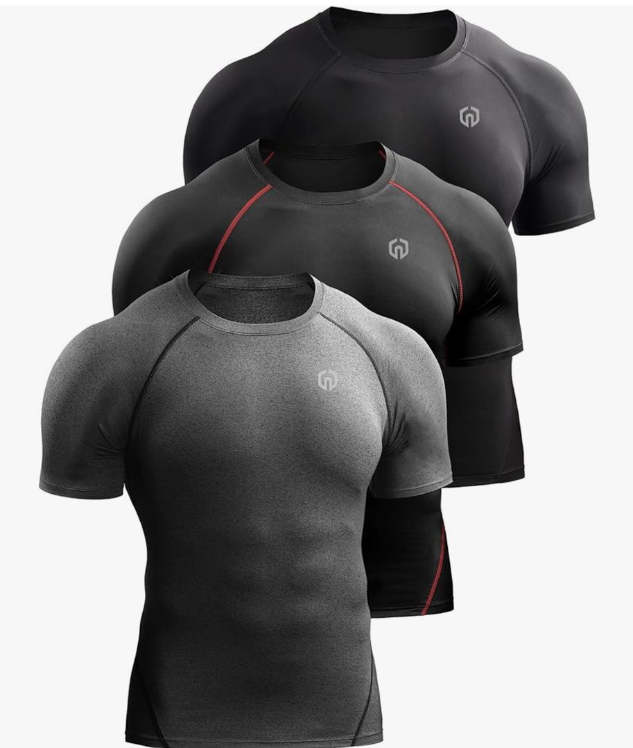 NELEUS Men's 3 Pack Athletic Compression Base Layer Workout Shirt L