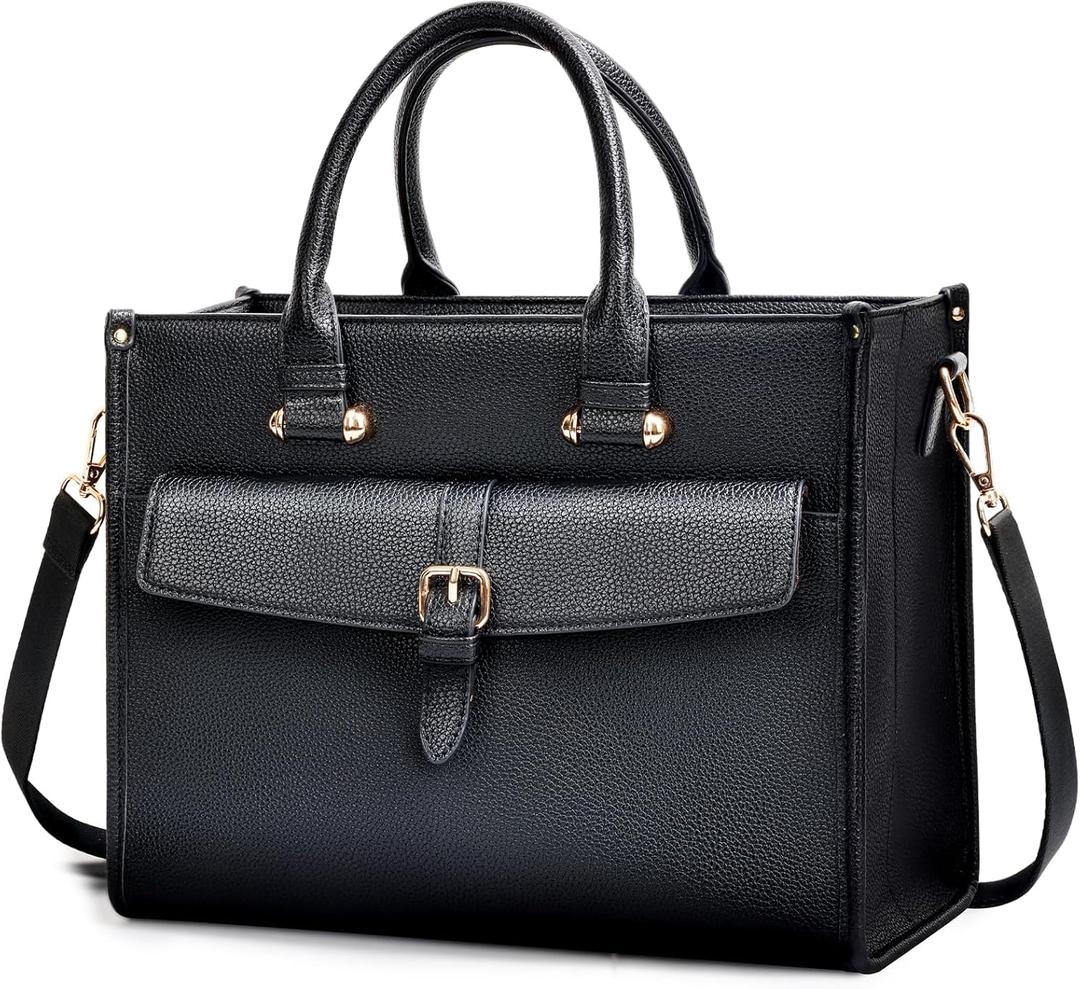 Jetviivid Lunch Bag for Women, Insulated PU Leather Lunch Tote for Office Work, Professional Ladies Lunch Bag with Strap, Leakproof & Water-Resistant Cooler Lunch Box, Black