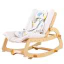 MallBest 3-in-1 Baby Bouncer Adjustable Wooden Rocker Chair Recliner with Removable Cushion and Seat Belt for Infant to Toddler (Beige)