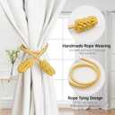 Rope Curtain Tiebacks, 6pcs Decorative Handmade Tie Backs Curtain Holdbacks Holders Cord for Window Sheer Drapes Indoor Outdoor, Gold