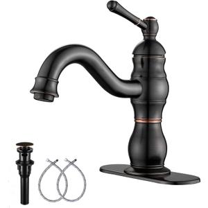 Oil Rubbed Bronze Bathroom Faucet GGStudy Bathroom Vanity Faucet Single Handle One Hole Bathroom Sink Faucet Basin Mixer Tap Matching Pop Up Drain with Overflow (Short)