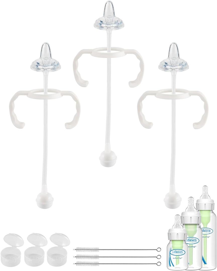 Sippy Straw Cup Conversion Kit for Dr Browns Narrow and Narrow Glass Baby Bottles, Weighted Sippy Replacement Kit with Soft Sippy Top and Handle,6m+,Set of 3 (1 Count (Pack of 3)