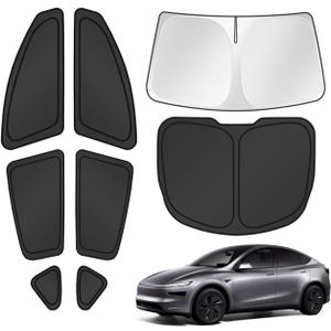 Canvcle Window Shades for 2025 2026 New Tesla Model Y Juniper Accessories Windshield Sun Shade Side Rear Window Covers Sunshade Sun Visor Shield Privacy Protection for Camping Keep Car Cool Black 8PCS