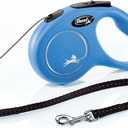FLEXI New Classic Cord Retractable Dog Leash for Small Dogs up to 26 lbs.  16 ft., Blue | Tangle-Free Pet Walking Leash with One-Handed Brake, Pause, Lock|German Quality Product