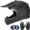 Youth Kids Dirt Bike Helmet for Boys & Girls,F001 Full Face Motorcycle Helmet for Off-Road ATV Street Riding Four Wheeler Mountain Bike with Goggles Gloves,DOT Approved (Medium, Matte Black)