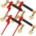 ENJ 4 Pack Folding Handle Load Binder with 2 Grab Hooks, for 5/16-3/8 Grade 70 Transport Chain, Load Binder with 7,100 Pound Working Load Limit