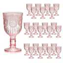 12 Oz Vintage Wine Glasses Goblets Drinking Glasses Sunflower Embossed Glassware Plastic Champagne Flutes Unbreakable Wedding Toasting Glasses Party Wine Cups for Bridal Shower Party (24, Pink)