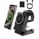 3-in-1 Foldable Wireless Charging Station, 15W Qi2 Magnetic Charger Stand for iPhone, Samsung, Apple Watch, Galaxy Watch, AirPods and Galaxy Buds, Travel Charger with 25W PD Adapter, Black