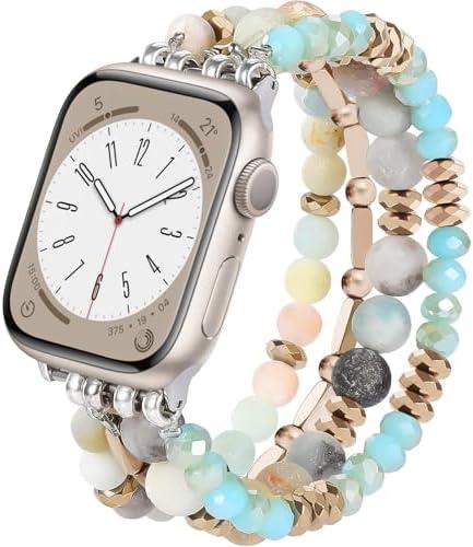 VISOOM Beaded Boho Bracelet Compatible for Apple Watch Band 40mm/38mm/41mm/42mm Series 11 10 9 8 7 SE Series 6/5/4 Women Fashion Cute Handmade Crystal Beads Stretchy Watch Strap for iWatch Bands 3/2/1