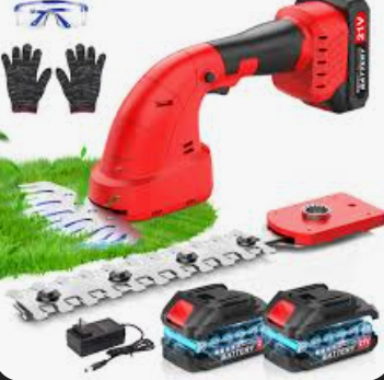 21V Hedge Trimmer Cordless & Grass Shear, 2-in-1 3000mAh Battery Bush Trimmer Handheld Hedge Clippers, Mini Hedge Shears Grass Trimmer for Garden, Lawn Care red