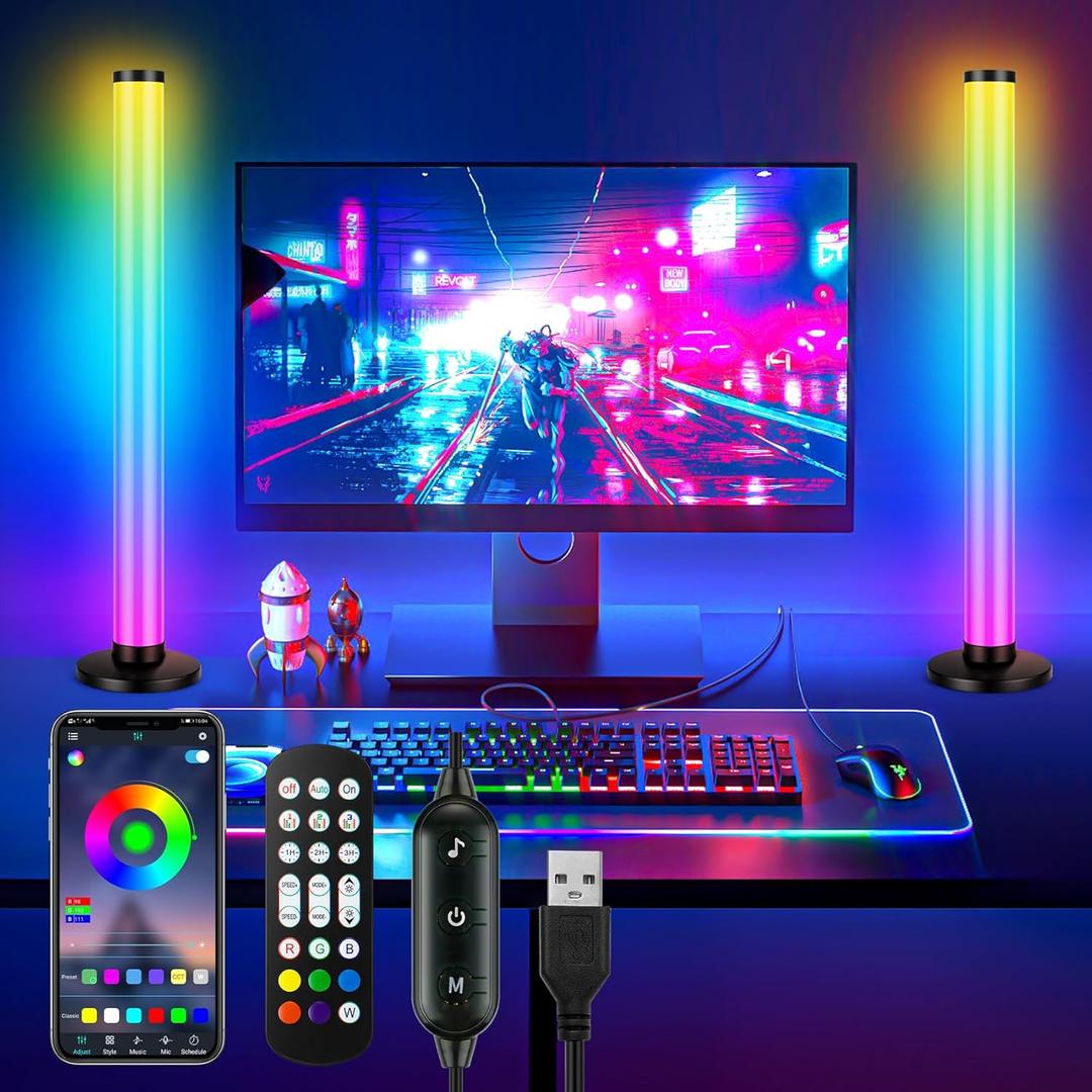 RGB Light Bars 360 Full-Screen Lighting, 2x16.5 Inch Smart RGB IC LED Light Bars for Room, Music Sync TV Lights Bar with Remote, App Control, USB Powered for PC Monitor Backlight Bedroom Gaming Desk