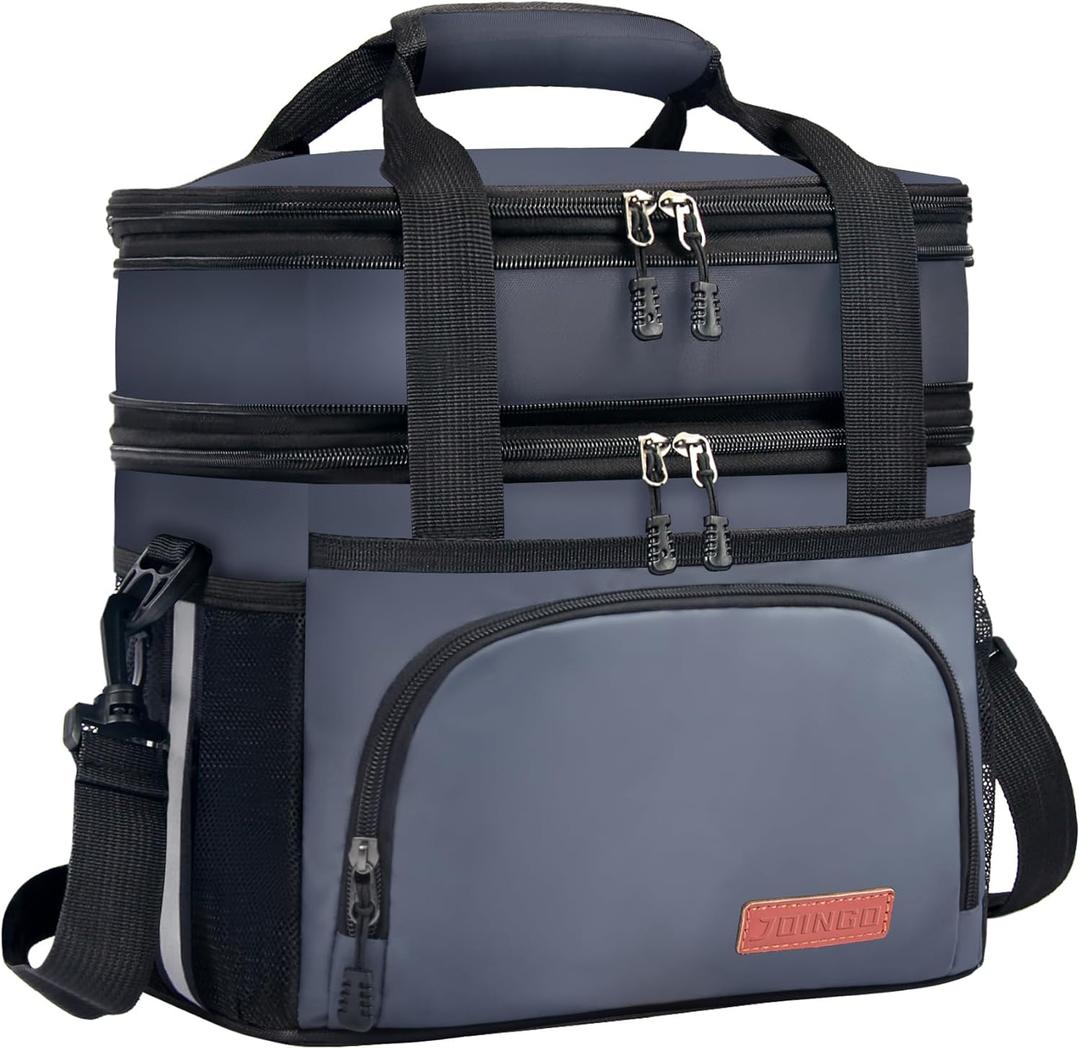 Tactical Lunch Box for Men & Women  Expandable 16L Double Deck Insulated Cooler Bag for Work, Construction & 12-Hour Shifts  Heavy Duty Leakproof Large Meal Prep Tote with Shoulder Strap (Dark Gray)
