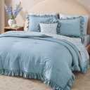 BLOOMHAVEN Full Comforter Set - 7 Pieces Ruffle Blue Bedding Sets, Shabby Chic Farmhouse Bed in a Bag Full with Ruffle Comforter, Floral Sheets, Pillowcases & Shams