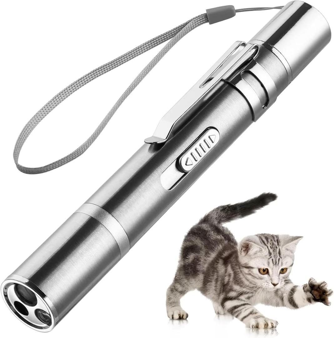 Laser Pointer Cat Toy, Interactive Toy with Red Dot LED Light Pointer, Long Range 3 Modes Projection Playpen for Kitten Interaction, USB Recharge Pointer (1 pcs)