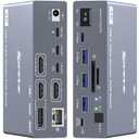 Thunderbolt 4 KVM Switch 3 Monitors 2 Laptops 4K@60Hz, Displaylink USB C Docking Station 3 Monitor KVM for Windows Mac M1 M2 M3 M4, Extended Triple Displays,PD 100W,USB 3.0,USB 3.2,SD/TF,1G Ethernet