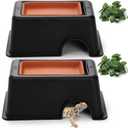Suwimut 2 Pack Reptile Hide Box, Small Animal Hideout Plastic Hide Cave with Sink Humidifier, Pet Habitat Decor Hideaway Hut with Flexible Leaves for Lizard Gecko Snake Leopard Spider Turtle Amphibian