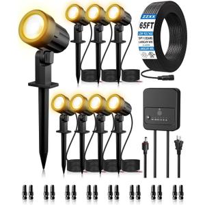 ZZXX 8 Pack Low Voltage Landscape Lights with Transformer and 65FT Wire 12-24V LED Landscape Lighting Kit 2700K Waterproof Landscape Spotlights with Connectors for House Yard Tree Garden