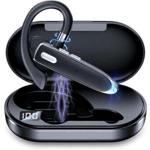 Bluetooth Headset Single Ear Business Earbuds, Wireless Headphones with Mic, Wireless Earbuds with 800mAh Charging Case, 100 Hours Standby Time Bluetooth Earpiece, Earphones for Work,Trucker, Office