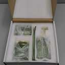 Haturi Bathroom Accessories Set, 4 Pcs Green Glass Bathroom Accessory Set Complete w/Lotion Soap Dispenser, Toothbrush Holder, Qtip Holder, Vanity Tray, Gold Bathroom Decor, Gift for Home Apartment