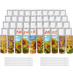 50 Pack 20oz Sublimation Tumbler Blanks (Skinny Straight) in Bulk, 25