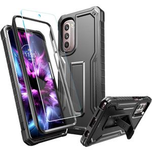 FITO for Moto G Stylus 2022 Case, Dual Layer Shockproof Heavy Duty Case for Moto G Stylus 2022 Phone with Screen Protector, Built-in Kickstand (Black)