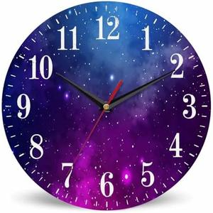 Mxocom Colourfull Sky Wall Clock Blue Purple Nebula White Colour Star 10 Inch Silent Non Ticking Battery Operated Clock Vintage Round Clock for Living Room Bedroom Bathroom Office Decor