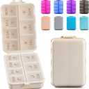 NEW Foldable & Double Protection Portable Weekly Pill Organizer 2 Times A Day with Etched Labels, AM PM 7 Day Week Medicine Box, Daily Travel Pill Case Holder Dispenser for Vitamin, Supplement - Khaki