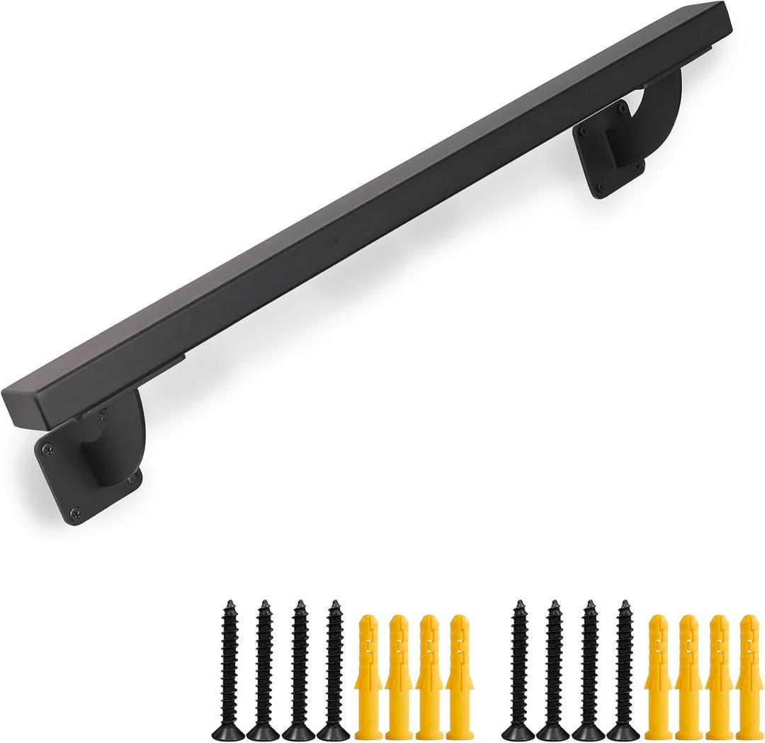 24 Inch Metal Stair Handrail Indoor- 2 FT Square Pipe Wall Mount Handrial, Outdoor Railings for Garage Porch Patio Steps, Deck Hand Rail, Iron Banister Railing