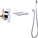 TapLong Wall Mount Bathtub Faucet with Waterfall Tub Spout Bath Tub Faucet Set with Handheld Shower Single Handle Tub Filler Shower Faucet Set with Rough-in Valve and Trim Kit, Polished Chrome, 91266