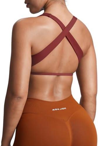 Aoxjox Women's Workout Sports Bras Square Neck Emma Cross Back Fitness Training Gym Bra Yoga Crop Tank.XS
