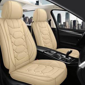 Pariitadin Leather Car Seat Covers Front Pair, Waterproof Breathable Faux Leather Automotive Seat Covers for Cars, Non-Slip Car Interior Covers Universal Fit Most Cars Sedans Trucks SUVs, Beige