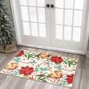RoomTalks Vintage Christmas Indoor Door Mat 2x3 Entrance Rug Low Pile Washable, Xmas Tree Red Flowers Winter Plants Rug, Country Floral Christmas Small Area Rugs for Kitchen Bathroom Entryway Bedroom (Red and Green)