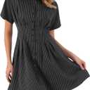 Allegra K Striped Shirt Dress for Women's Button Down Short Sleeve Casual Tight Waist Work Dresses, Size XS