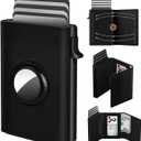 Wallet for Men Credit Card Holder for Men Air Tag Rfid Blocking Card Mens Wallet Leather Pop Up Aluminum Case Black Trifold Magnetic Money Clip Gifts for Him