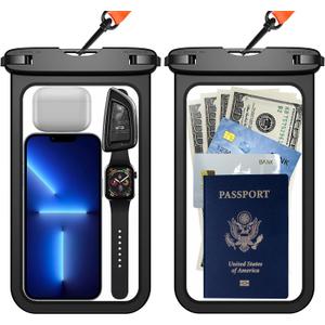 Temdan 2 Pcs Waterproof Phone Pouch, [Up to 10" Large] Universal IPX8 Waterproof Cell Phone Case Dry Bag with Lanyard for iPhone 16 Pro Max/16E/15/14/13,Galaxy S25 Ultra/S24/S23 for Vacation -Black