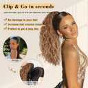 Ponytail Extension 18" Curly Wavy Pony Tail Claw Multi Layered Clip on Ponytail Extension Fluffy Natural Looking Synthetic Hair Piece for Women(Honey Blonde with Golden Highlights)