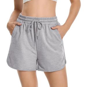 Womens Casual Sweat Shorts Curvy Hem Summer Cotton Lounge Shorts Drawstring Jersey Athletic Workout Shorts with Pockets (Gray, XL)