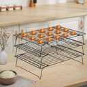 3-Tier Stackable Cooling Rack 13.4x9.4 Collapsible Baking Rack with Non-Stick Coating, Rustproof Heavy Duty Iron Wire Racks for Cooling, Baking, Grilling, Oven & Dishwasher Safe (Black)