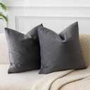 JUSPURBET Dark Grey Velvet Throw Pillow Covers 22x22 inch Set of 2 for Living Room Couch Sofa Bedroom Decorative Square Solid Soft Cushion Cases with Invisible Zipper