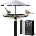 HYBIRD Bird Feeder and BirdBath Combo with Stand – Rust Proof Stainless Steel Metal Bird Feeder with Aluminum Pole is Frost Proof and Weatherproof, Attracts Cardinals, Chickadees, Finch, Wild Birds