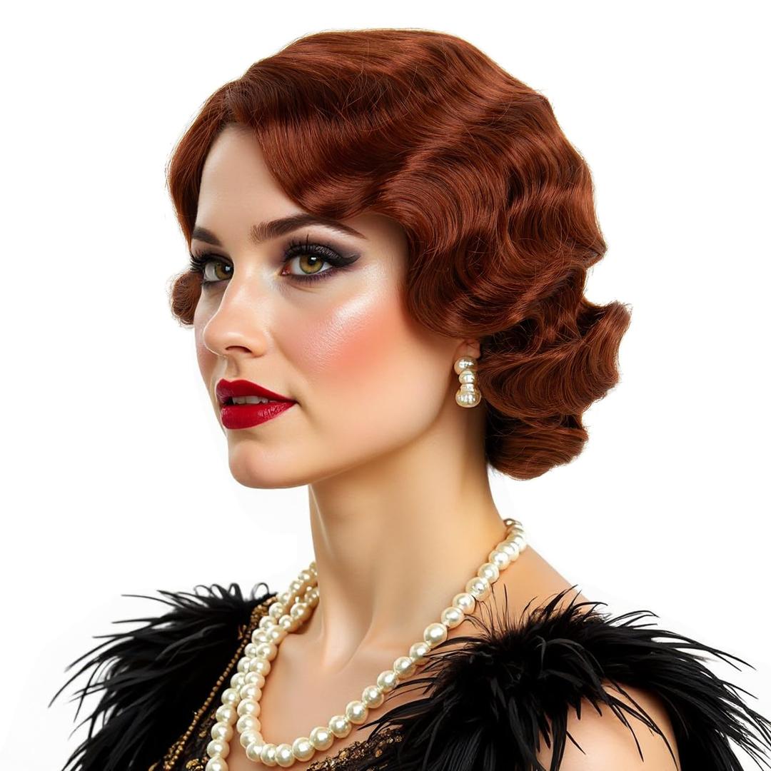 MEDISIFA Short Red 1920s Wig for Women Gatsby roaring 20s Finger Wave Party Synthetic Full Vintage Wigs for Womens Lady Cosplay Costume Fancy Dress 1920 Flapper Wig
