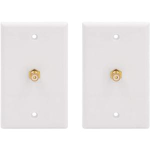 VCE RCA Wall Plate 2-Pack, UL Listed 1-Port Keystone Wall Plate with Female to Female RCA Keystone Jack Insert for Subwoofer Audio Port, White