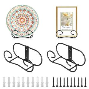 Sumnacon Plate Hangers for the Wall Metal Wall Plate Hangers with Screws,4 Pack Plate Holders for Displaying on the Wall Decorative Black Plate Stand for Plate Bowl Board Displaying (Large)