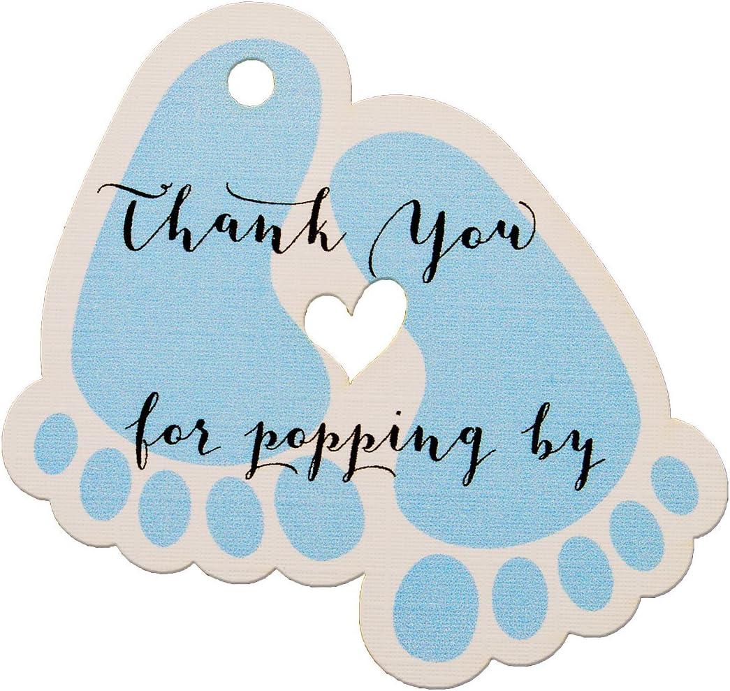 Summer-Ray 50pcs Blue Baby Feet Baby Shower Favor Thank You Tags Thank You for Popping by